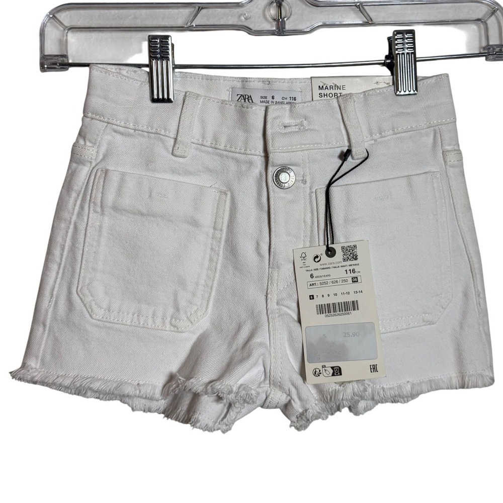 Zara Kids Girls White Marine Short High Waisted Denim Frayed Hem Size 6 5252/626